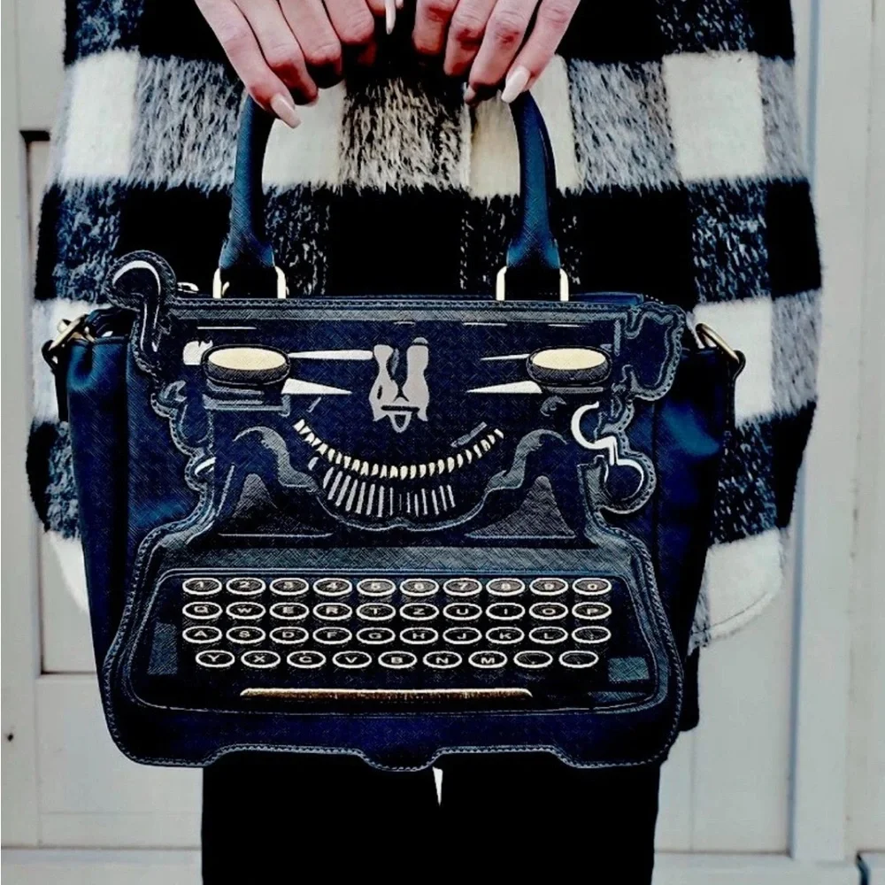 NEW Loungefly WEDNESDAY ADDAMS Typewriter Satchel Crossbody Bag Purse THING Tag - Picture 3 of 7